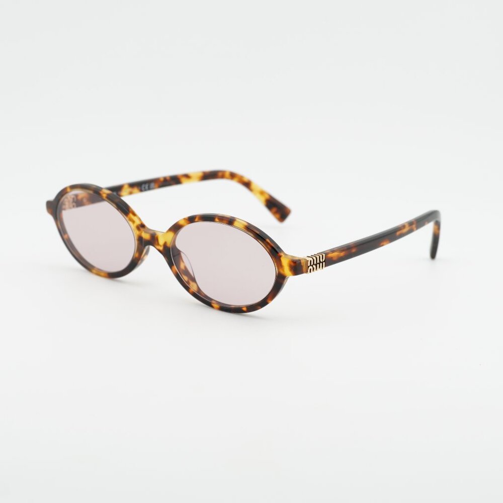 Miu Miu MU04ZS 14L4I0 Sunglasses Honey Havana Oval Frame, Pink Lenses